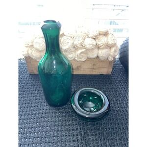 Vintage Green Decanter / Vase And‎ Matching Votive